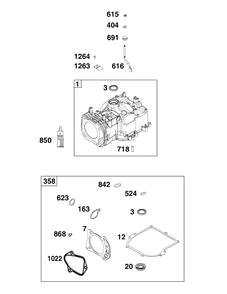 Cylinder Group Diagram and Parts List for 93J02-0102-H1  Briggs and Stratton Engine